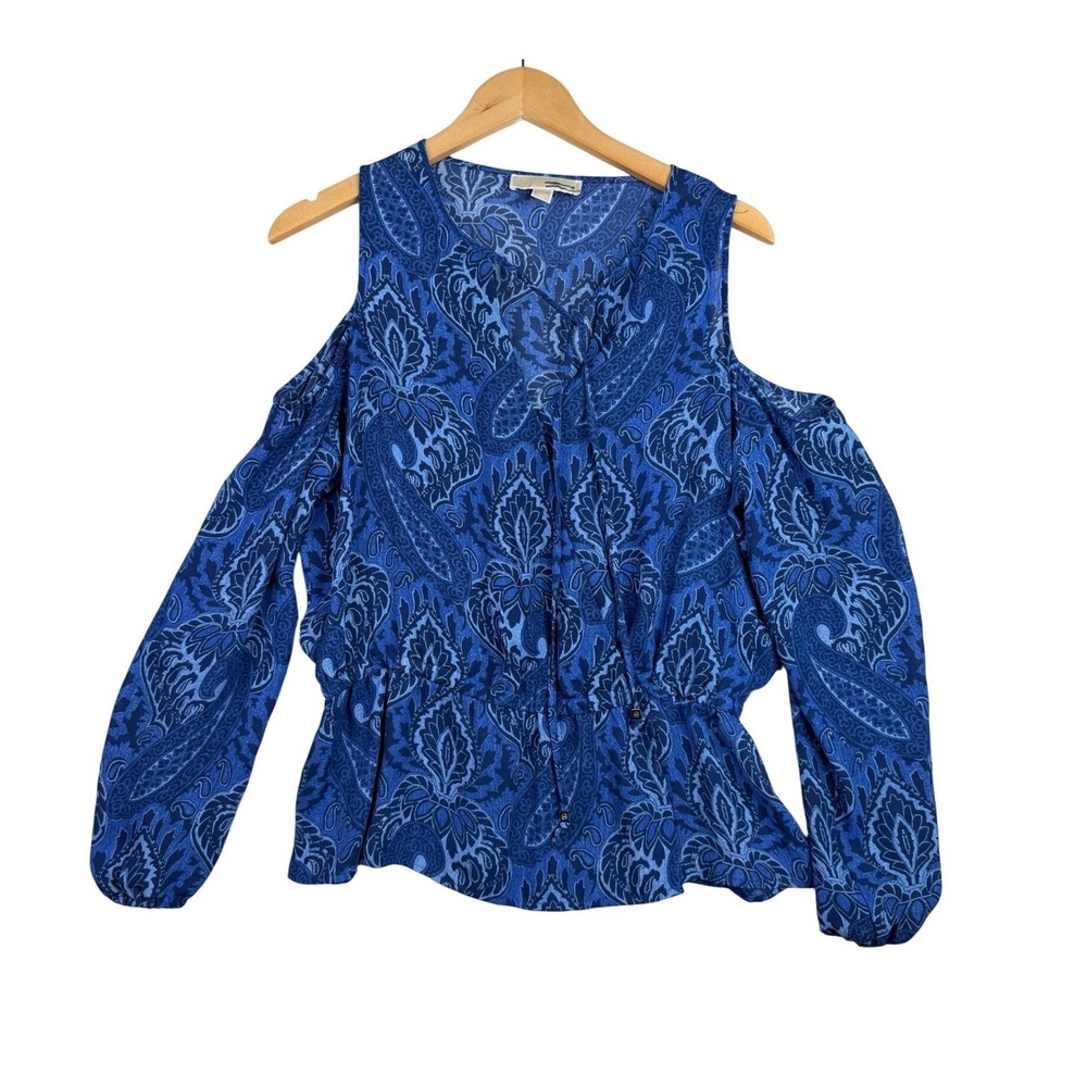 Michael Kors Paisley Print Cold Shoulder Long Sleeve Blouse‎ size Medium Blue